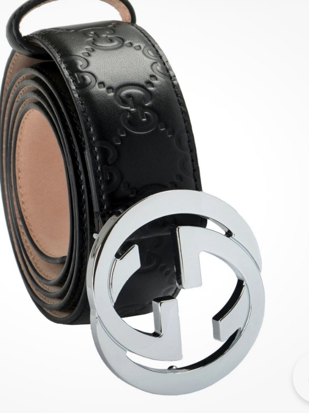 Gucci Black Guccissima Leather Belt with Silver Double G Buckle - Picture 2 of 5